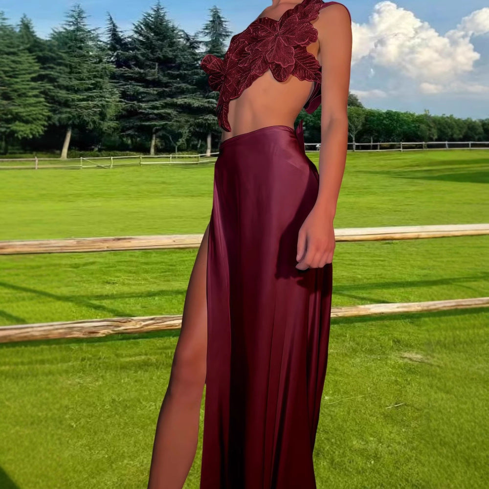 Women Elegant Wedding Dress with Floral Appliqué and Swinging Skirt Ivyshape