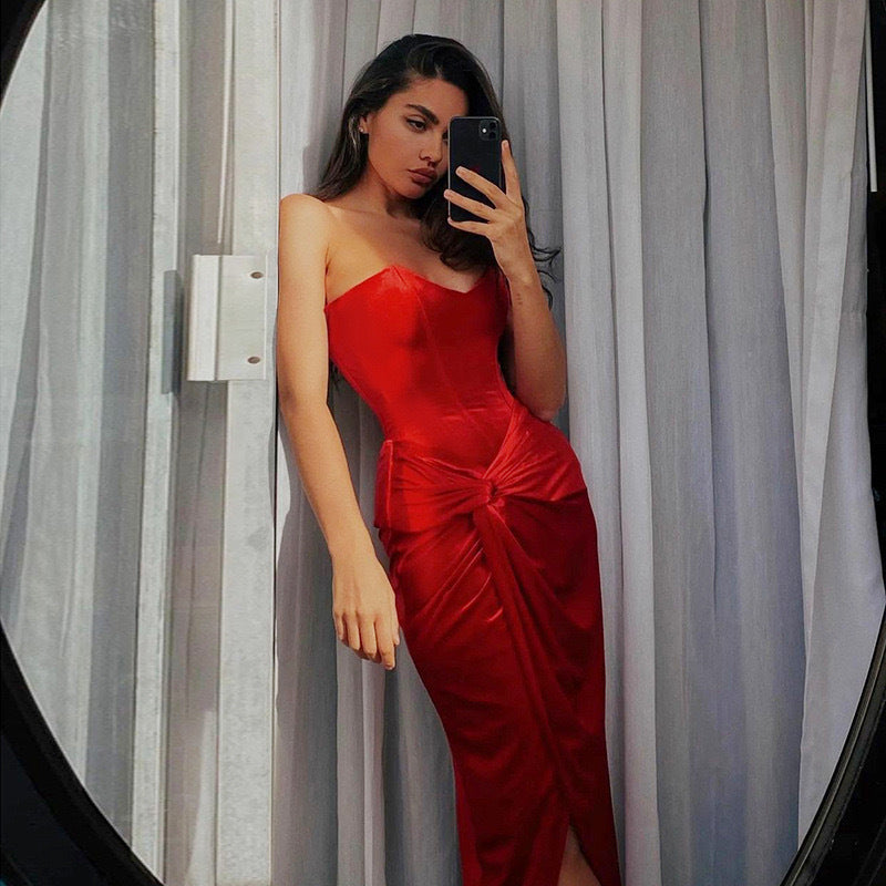 Women's evening dress with soft ruffle details and figure-flattering silhouette Ivyshape