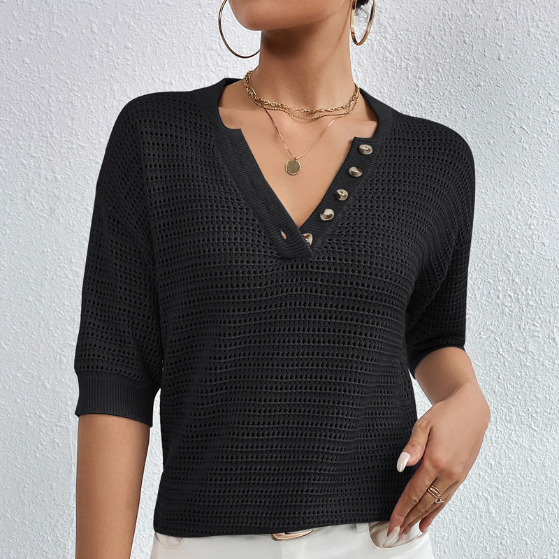 IvyShape | V-Neck Open Knit Sweater