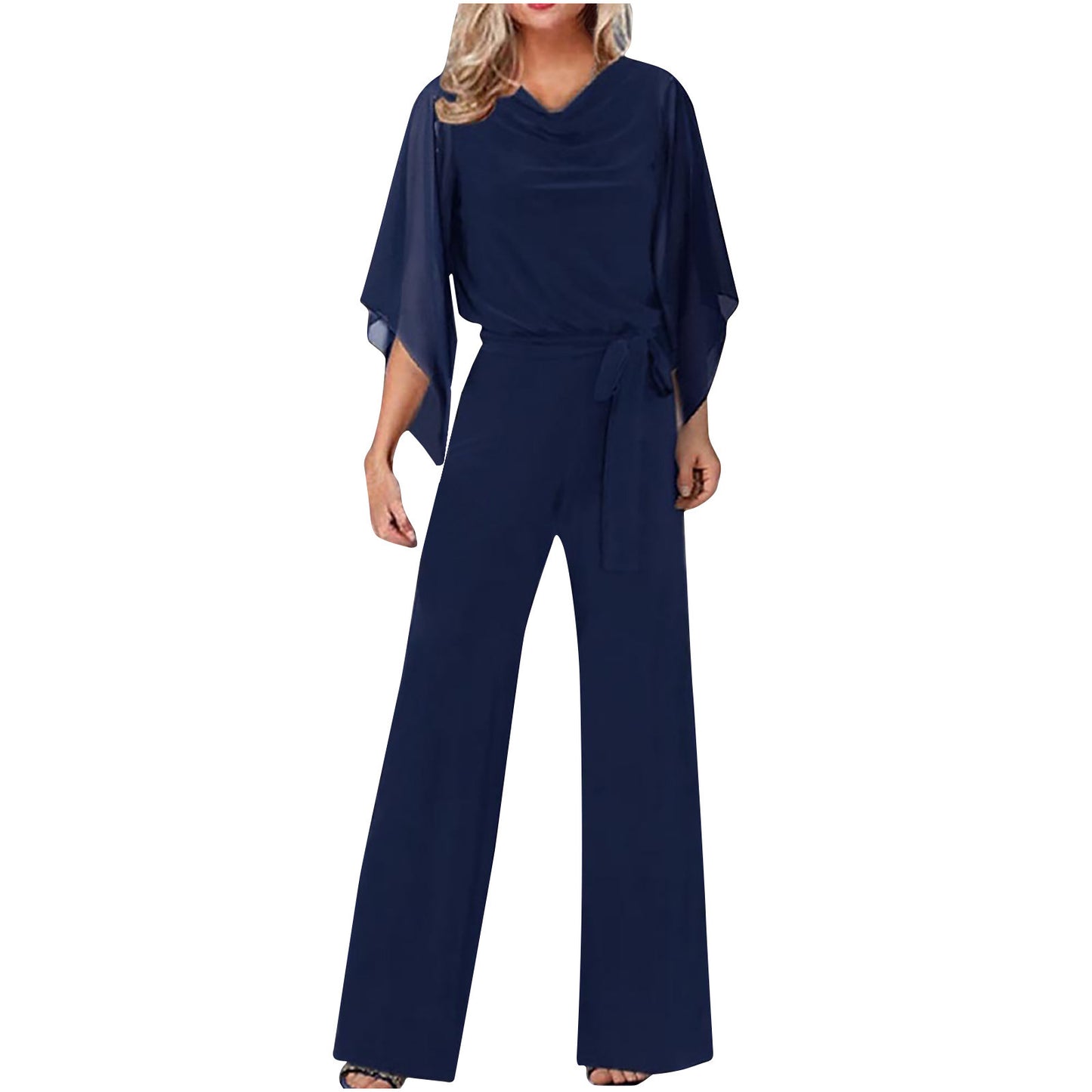 Women Elegant Jumpsuit with Flowing Top and Wide Leg Ivyshape