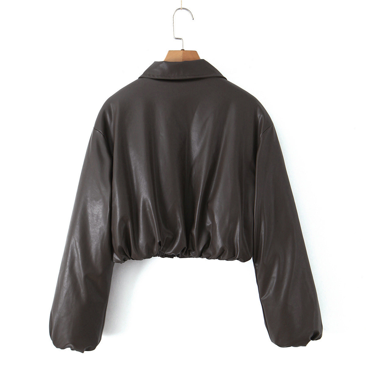 Women Faux Leather Biker Jacket in Casual Cropped Design Ivyshape