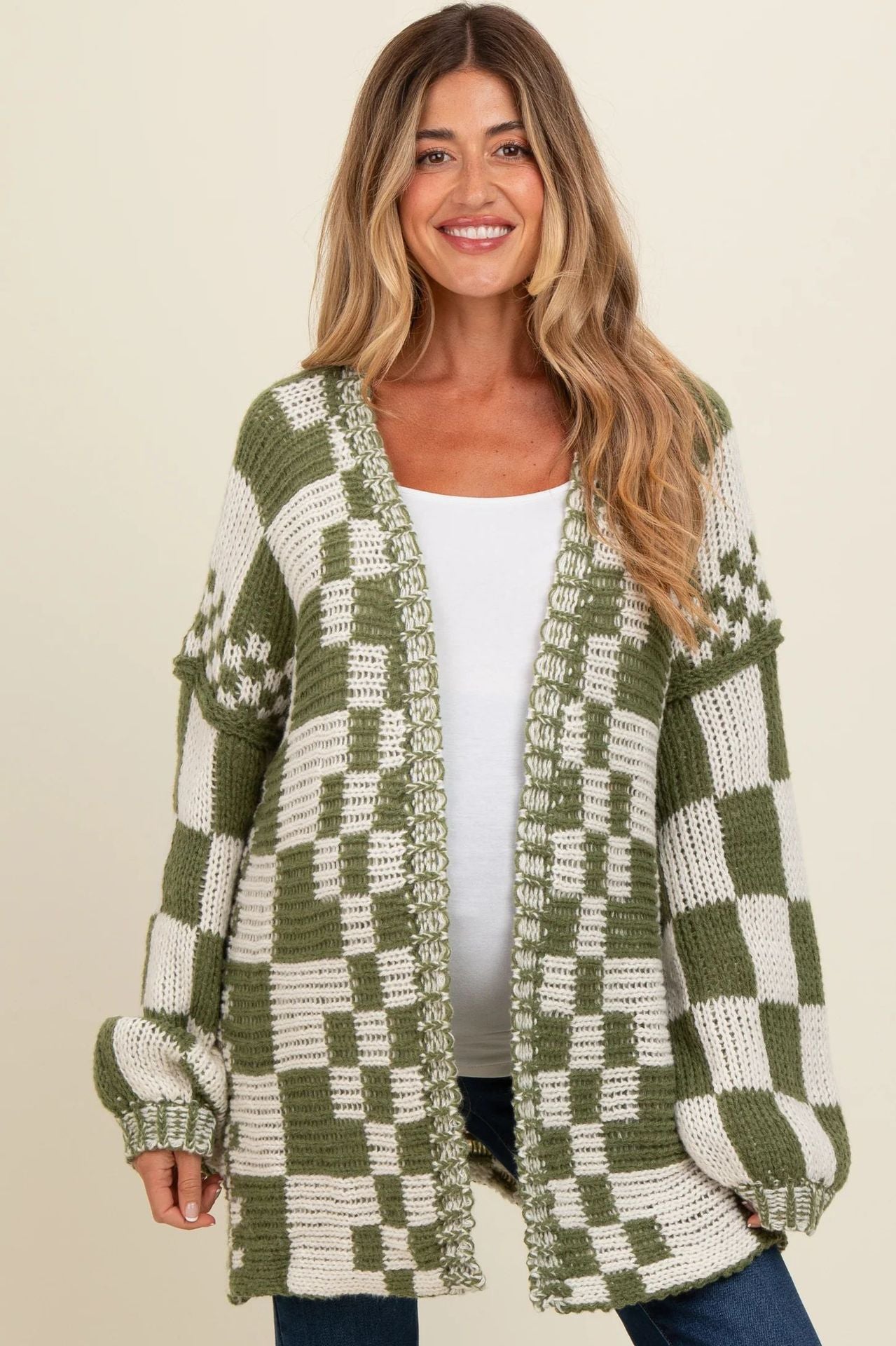 Ivyshape | Plaid Loose Knitted Outerwear Cardigan