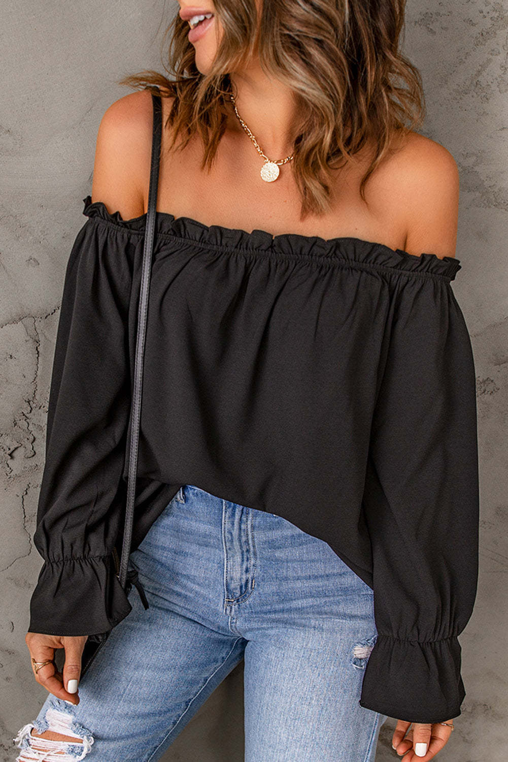 Women's Off-Shoulder Blouse with Ruffle Details Ivyshape