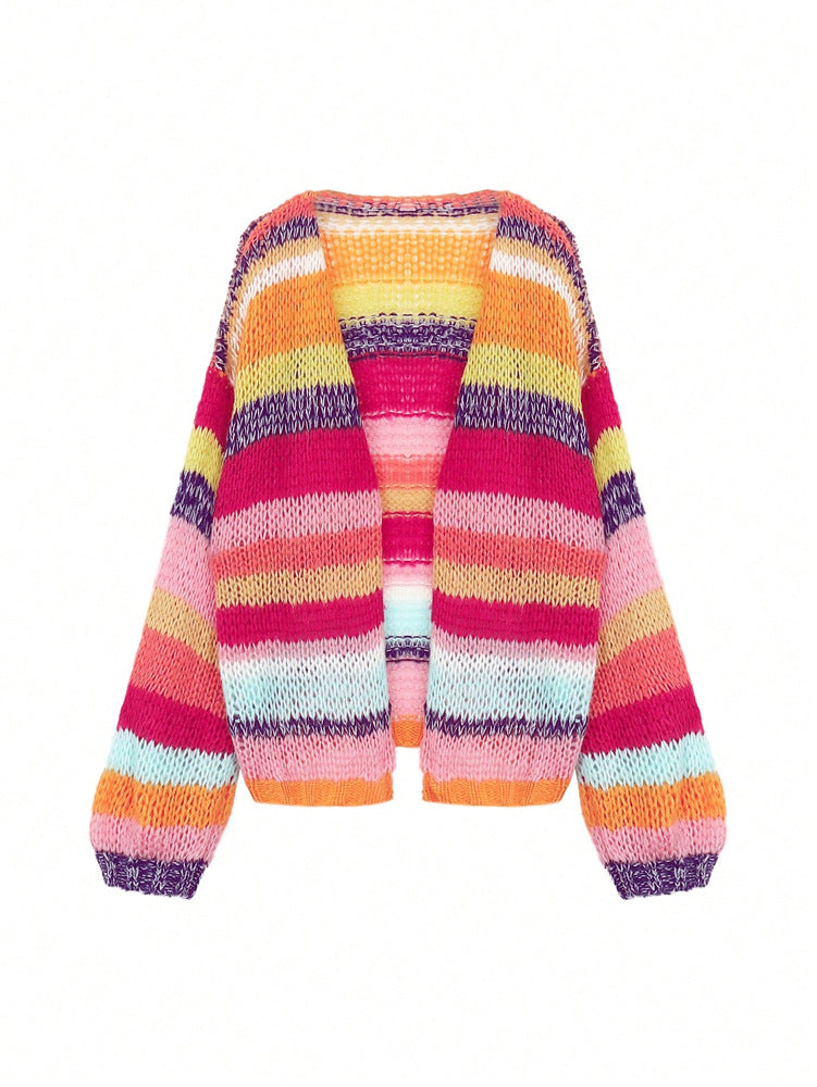 Striped open cardigan