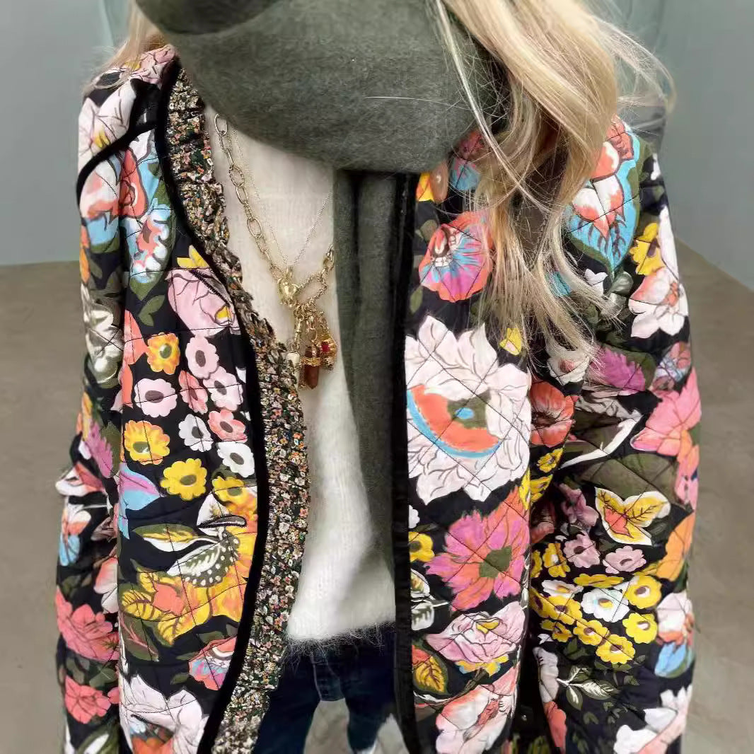 Women Floral Print Quilted Jacket Ivyshape