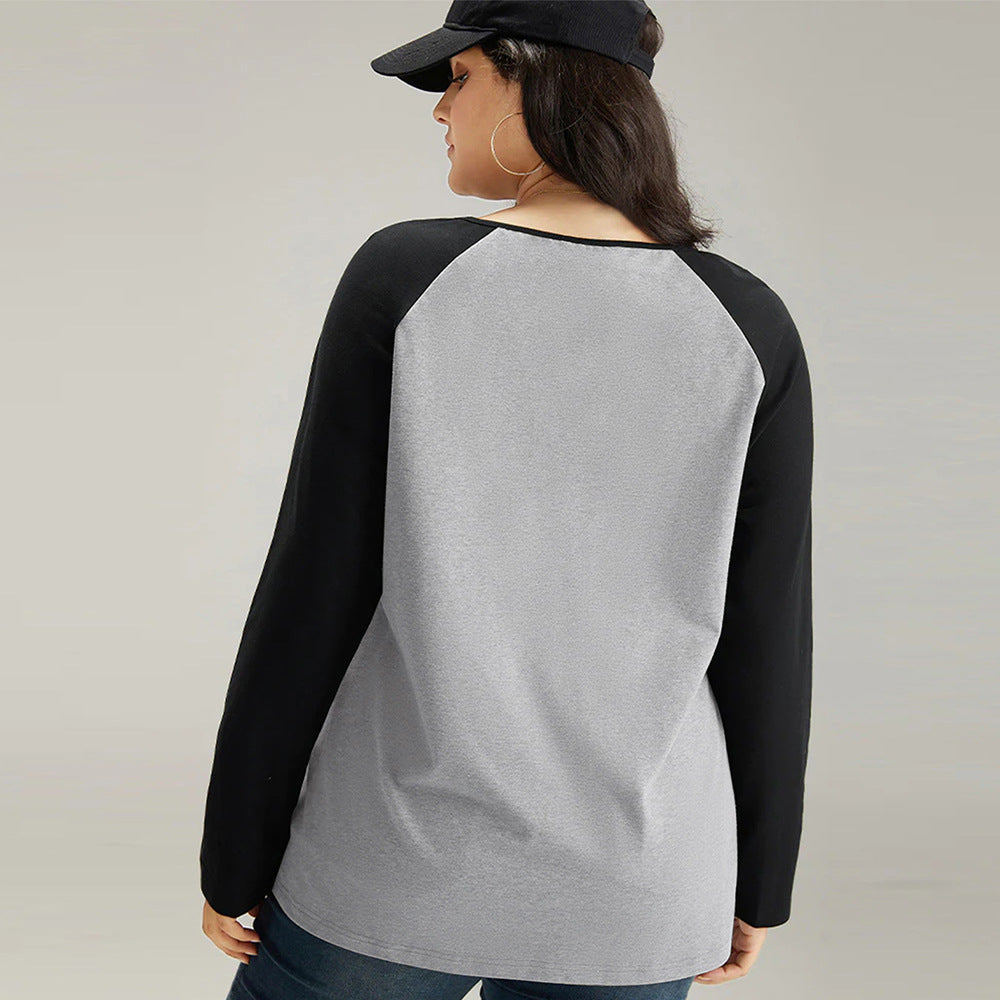 Women's casual raglan shirt with round neck and contrasting sleeves Ivyshape