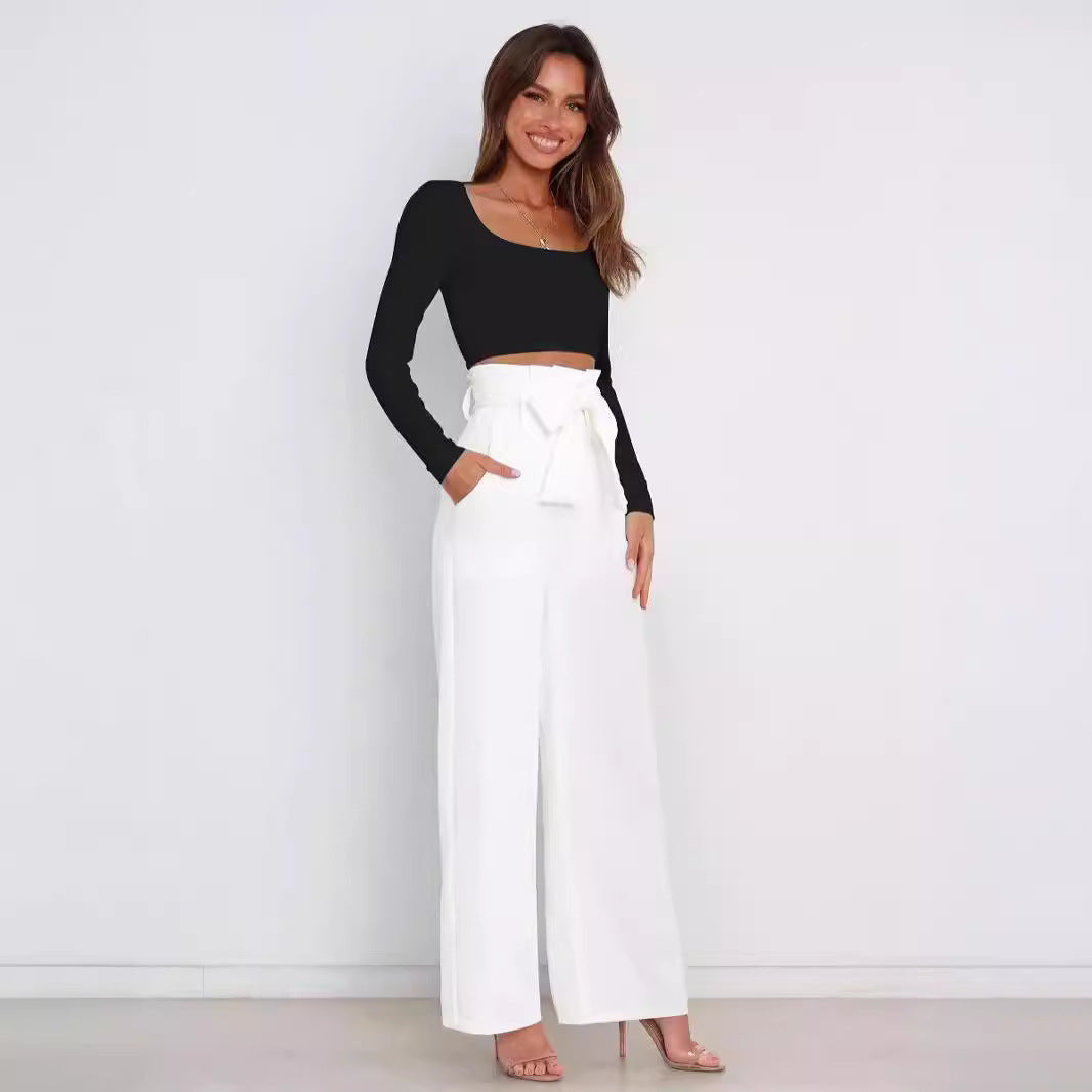 IvyShape | Chic Lace-Up Bow Summer Pants