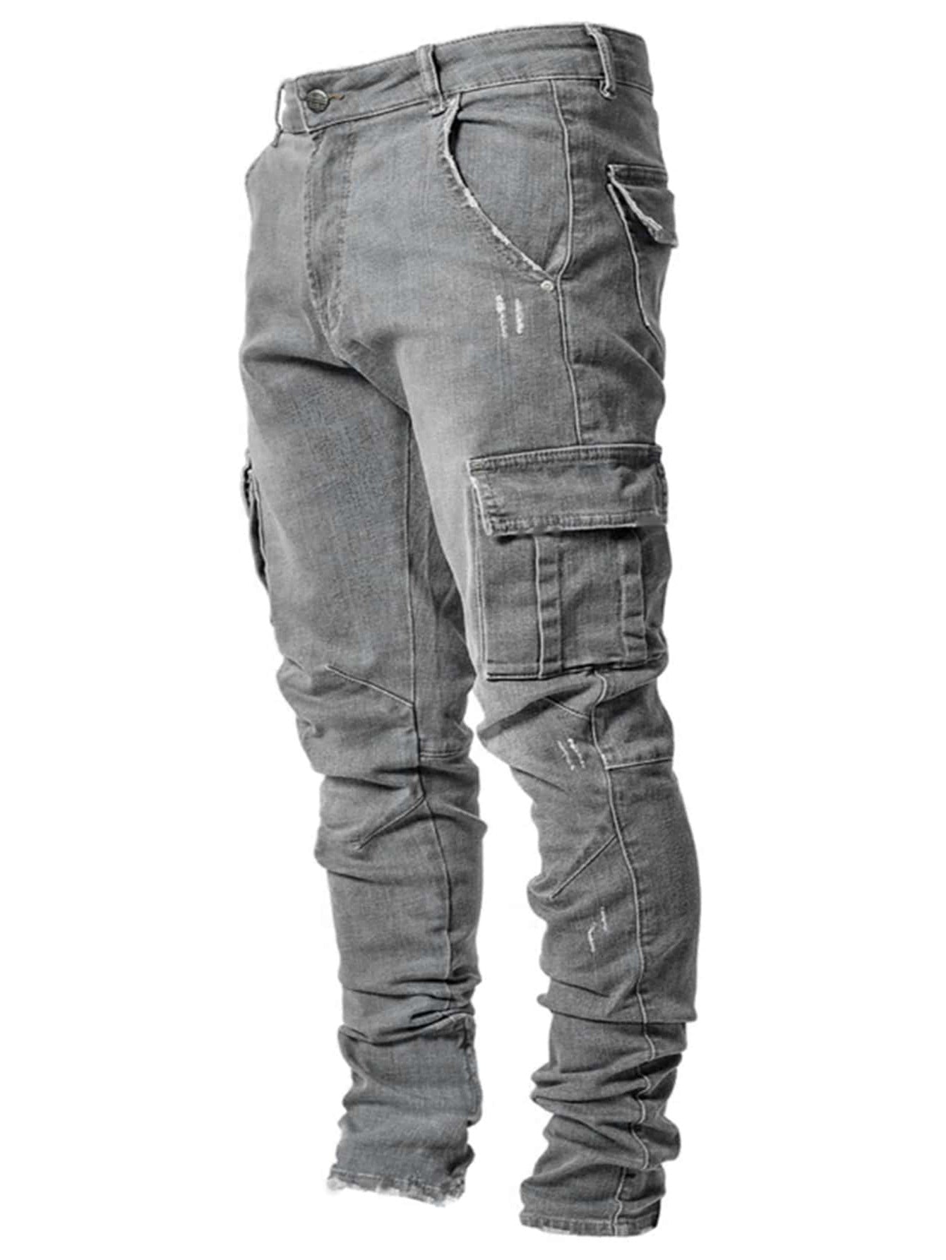 Men's cargo jeans in a casual slim-fit design with functional pockets Ivyshape