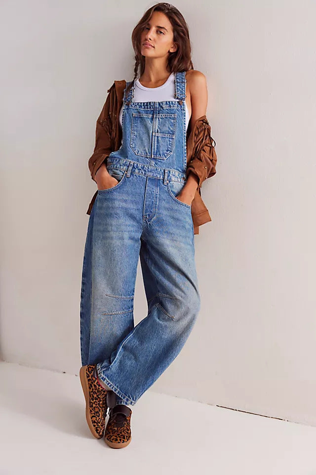 Women's Casual Denim Overalls with Wide Leg Ivyshape