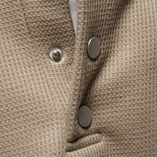 Men's long-sleeve pullover with button placket and textured fabric Ivyshape