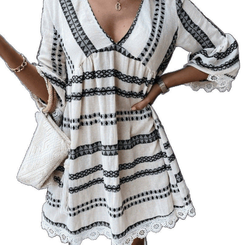 Women Bohemian Style Bell Sleeve Mini Dress Ivyshape