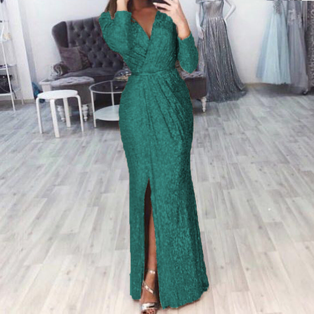 Women Elegant Wrap Dress with Sparkling Detail and Side Slit Ivyshape