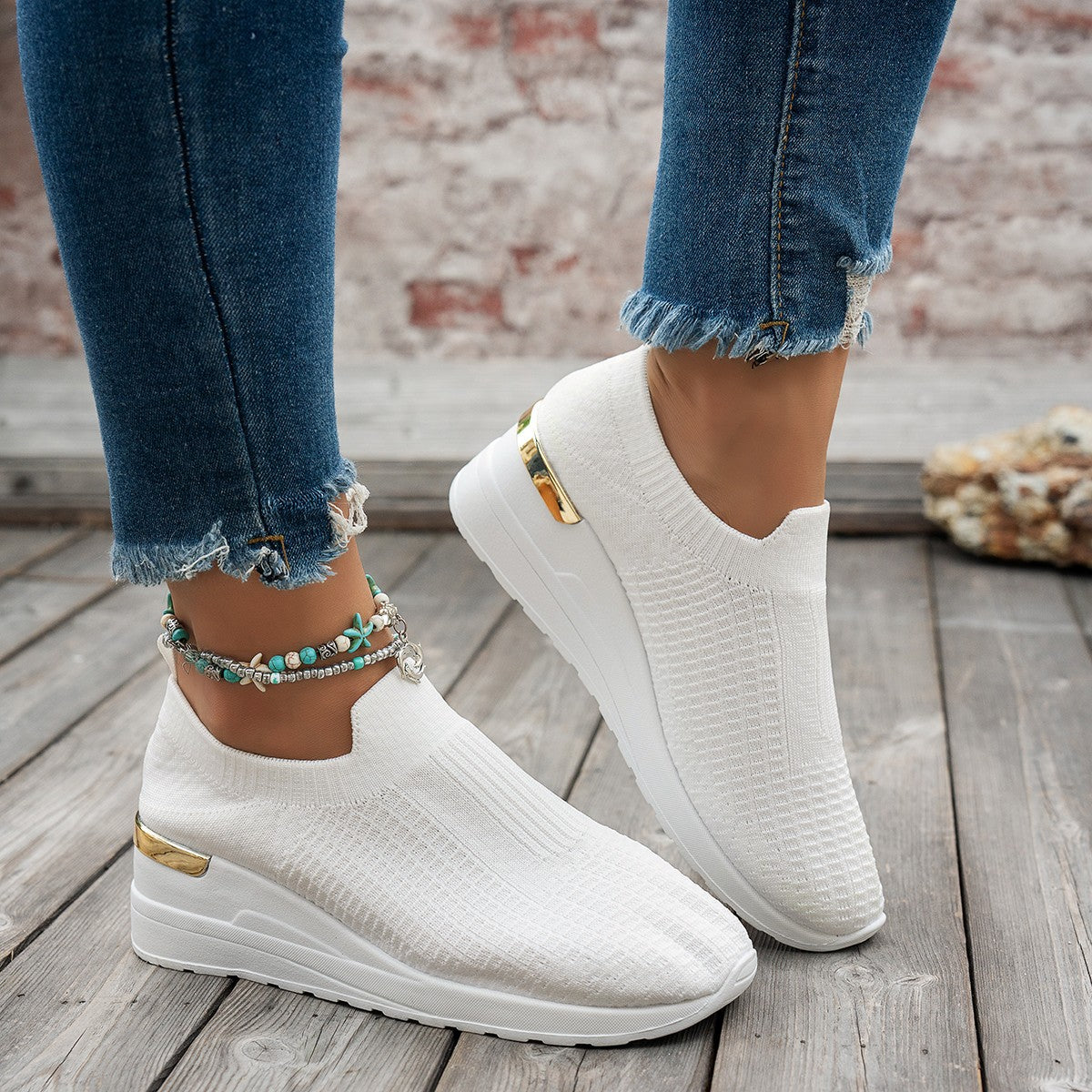 Women's Comfortable Slip-On Wedge Shoes with Elastic Upper Ivyshape