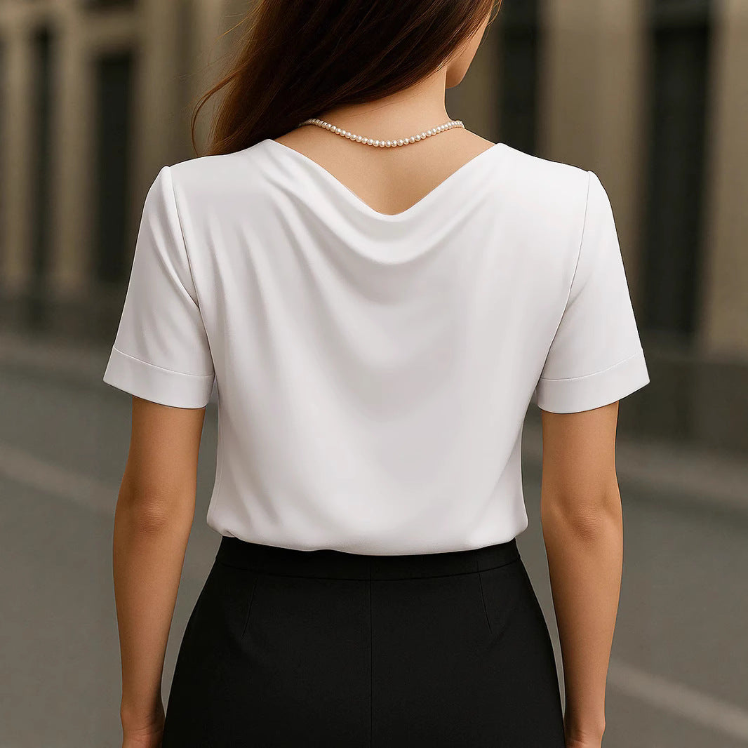 Women Elegant V-Neck Blouse Shirt with Short Sleeve Design Ivyshape