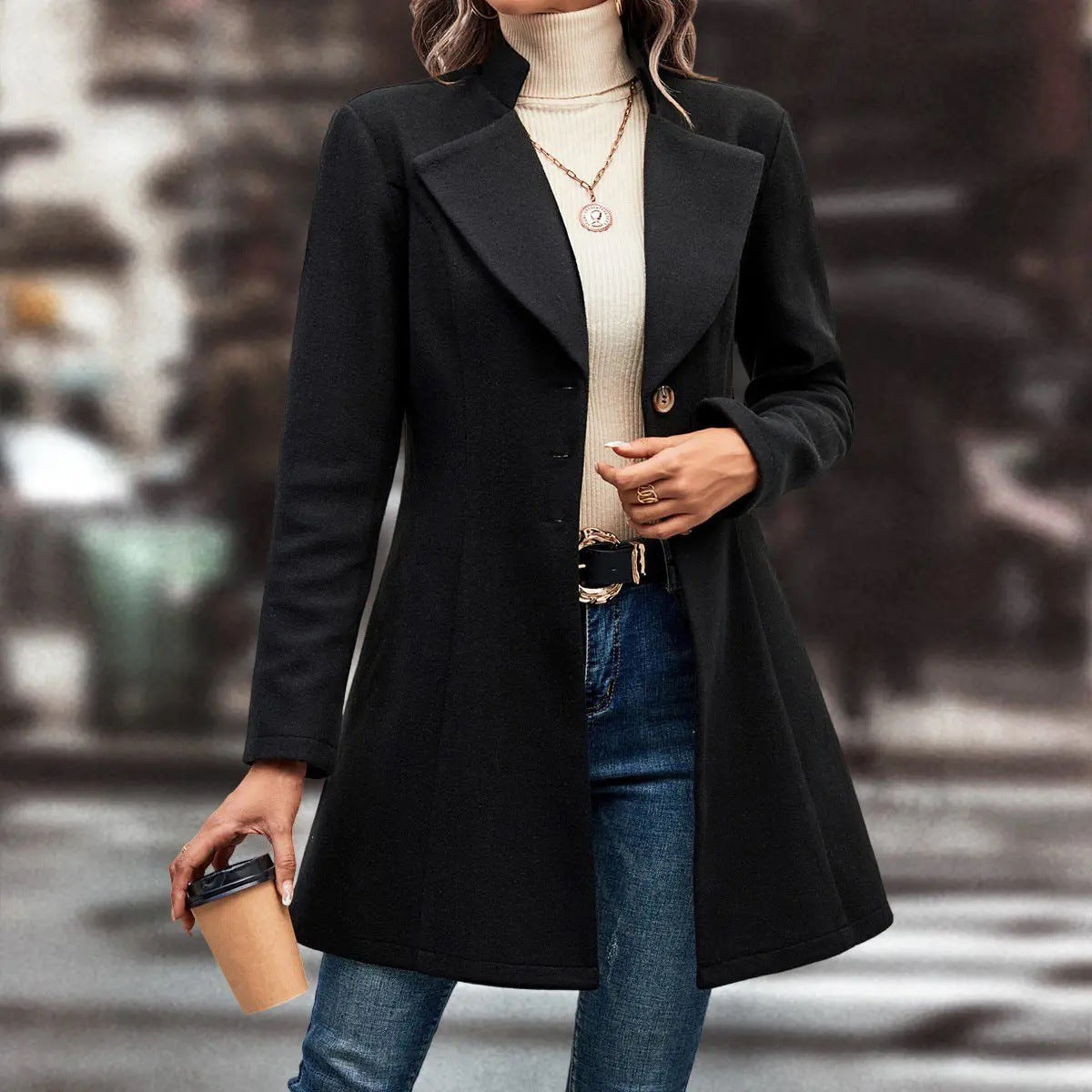 Women Elegant Wool Long Jacket Ivyshape
