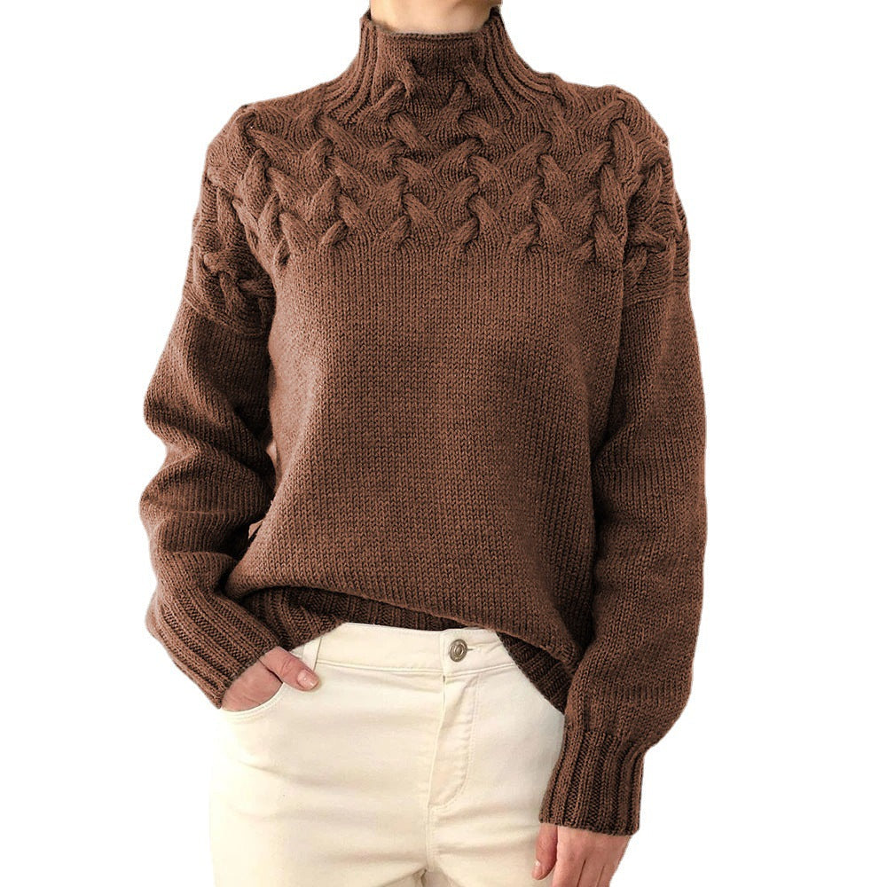 IvyShape | Detailed High Neck Long Sleeve Sweater for Women