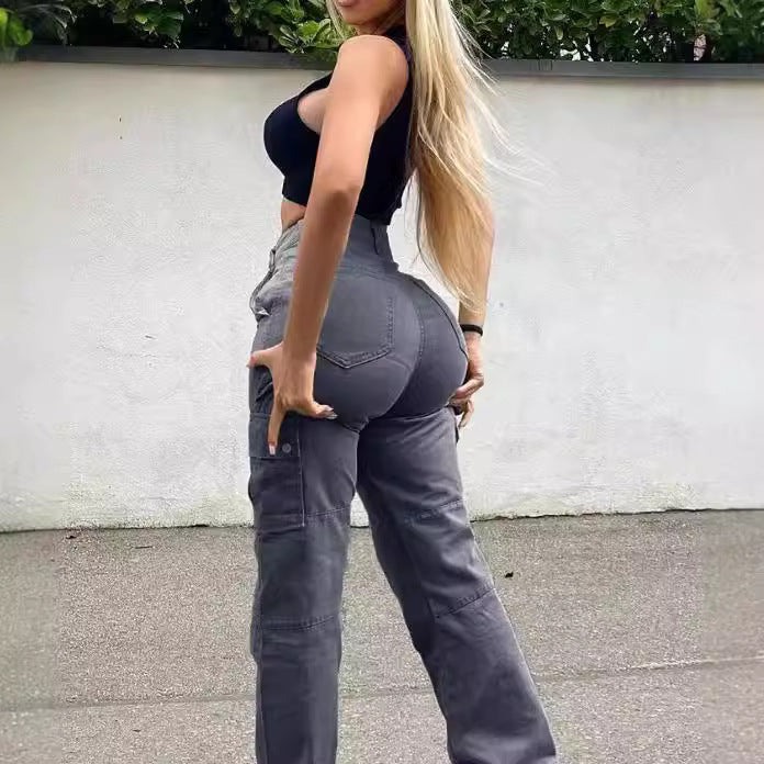 Women’s wide cargo jeans with practical side pockets and relaxed fit Ivyshape