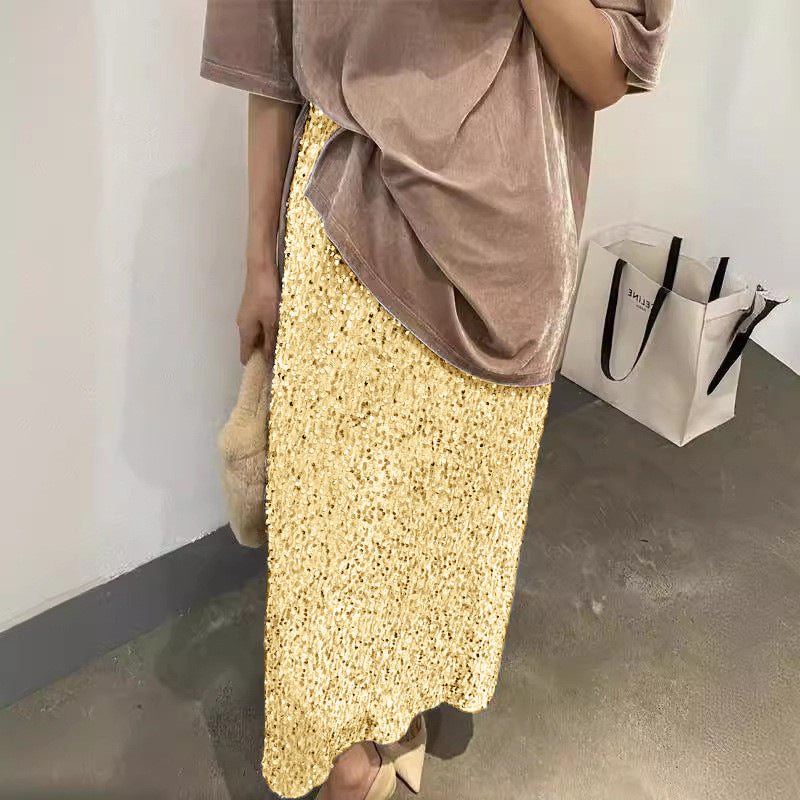 Women's Glittering Midi Skirt with Sequin Decoration Ivyshape