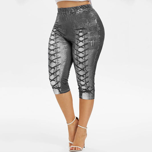 Women Figure-Hugging 3/4 Leggings with Lace-Up Details Ivyshape