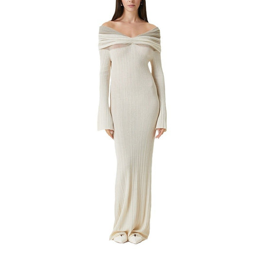 Women Figure-hugging Evening Dress with Off-Shoulder Design and Long Sleeves Ivyshape