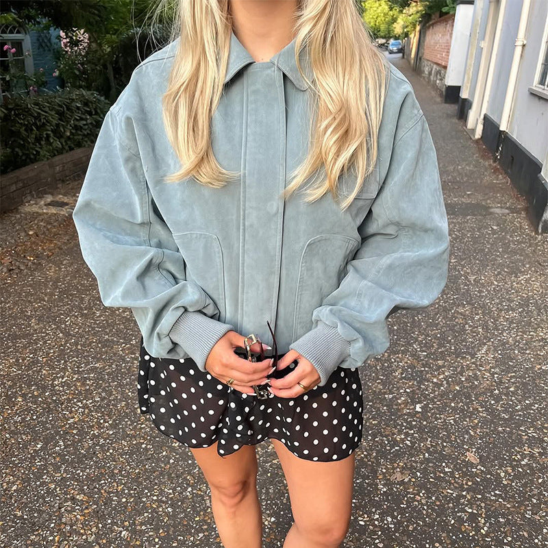 Women Oversized Suede Jacket Ivyshape