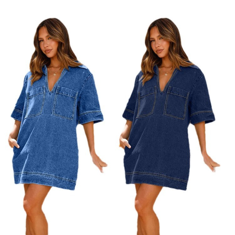 Ivyshape | Sleeve Loose Denim Dress for Women