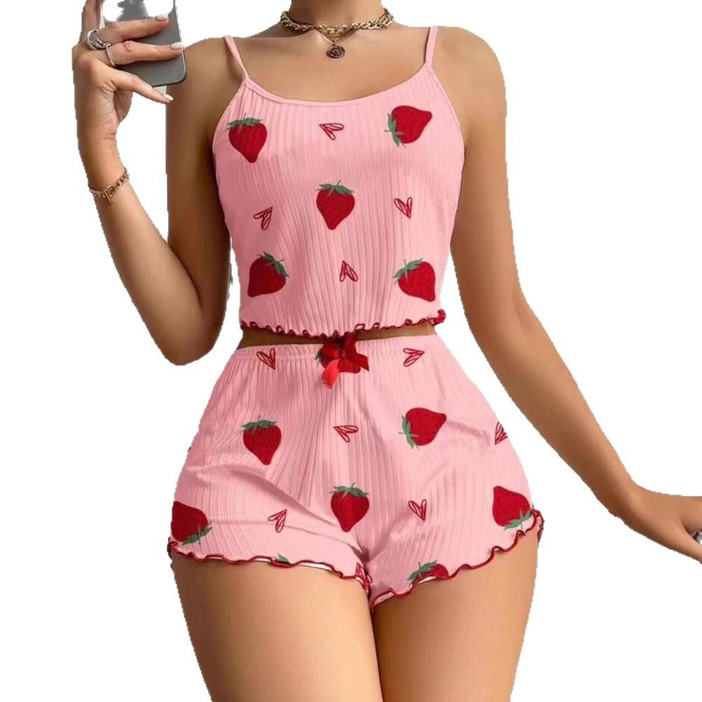 Women's summer two-piece pajama set with strawberry motif Ivyshape