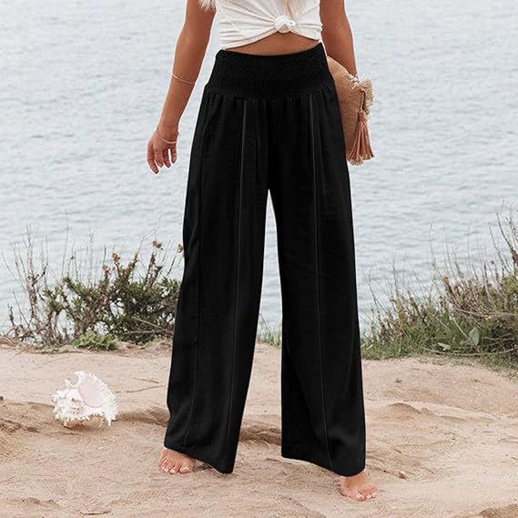 Ladies wide and elegant Palazzo pants with high waistband and pleats Ivyshape