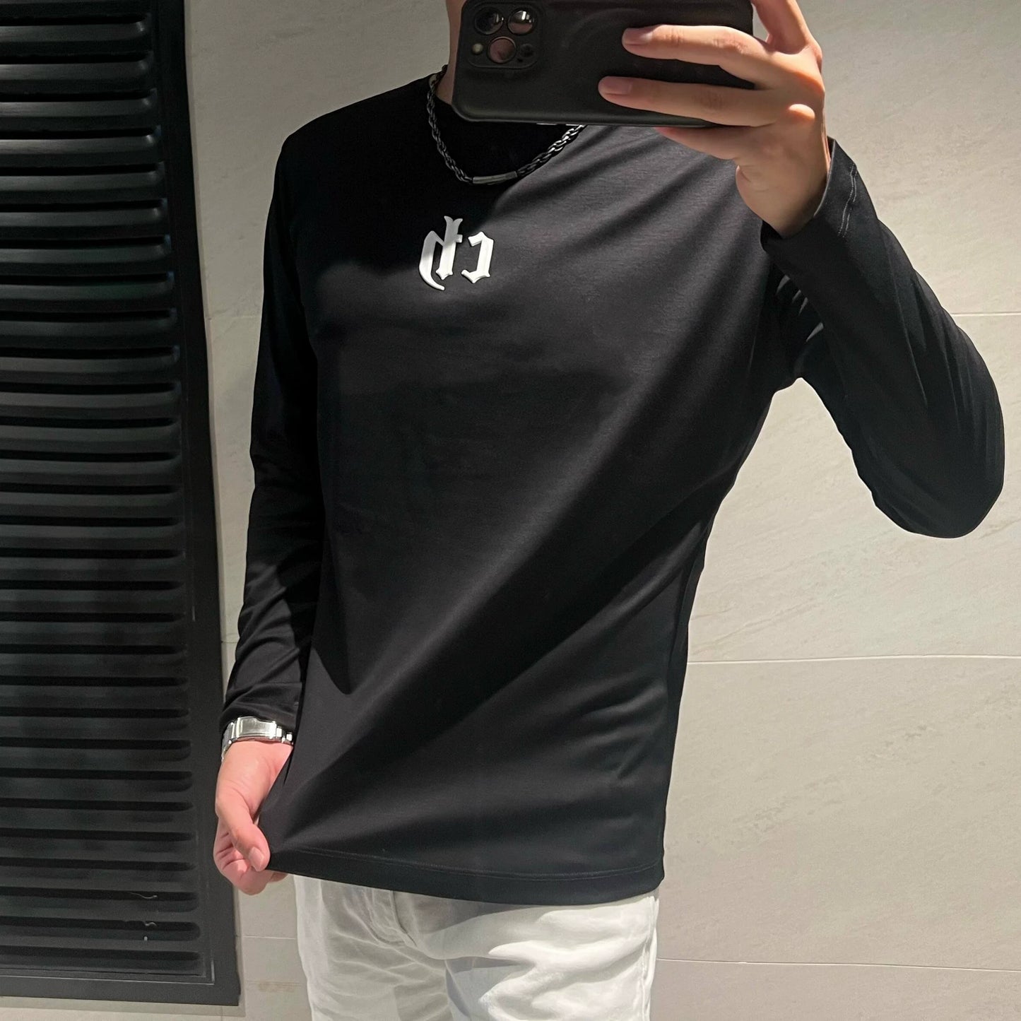 IvyShape | Round neck long sleeve t-shirt men silk cotton blend