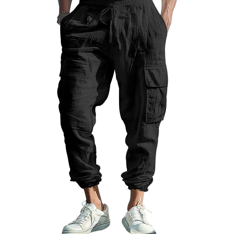 Men's cargo pants with multiple practical side pockets and elastic waistband Ivyshape