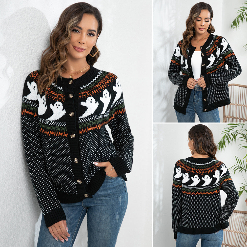 Women's Scary Knitted Sweater with Skull Motif and Soft Material Ivyshape