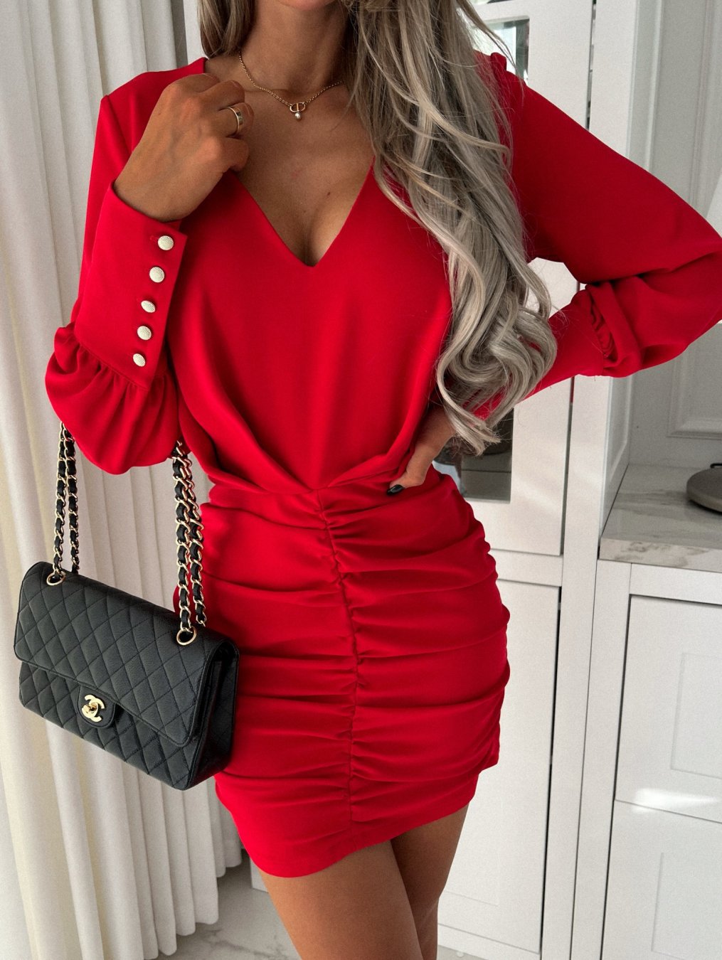 Women Elegant V-Neck Ruffle Mini Dress Ivyshape