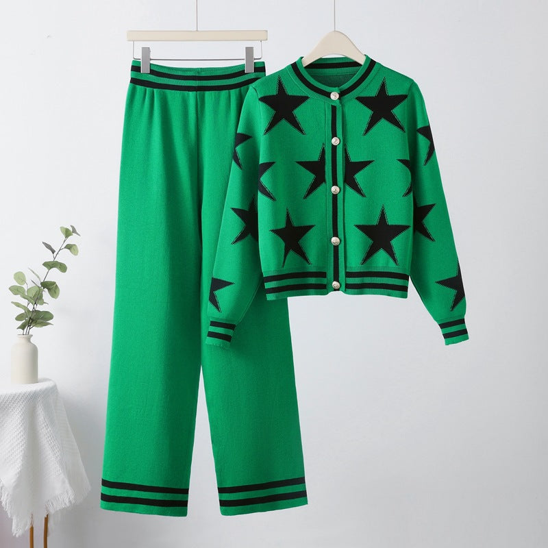 IvyShape | Outerwear and wide-cut pants knit set