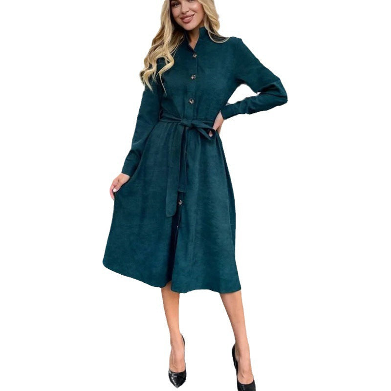 IvyShape | Solid Color Button-Up Shirt Dress