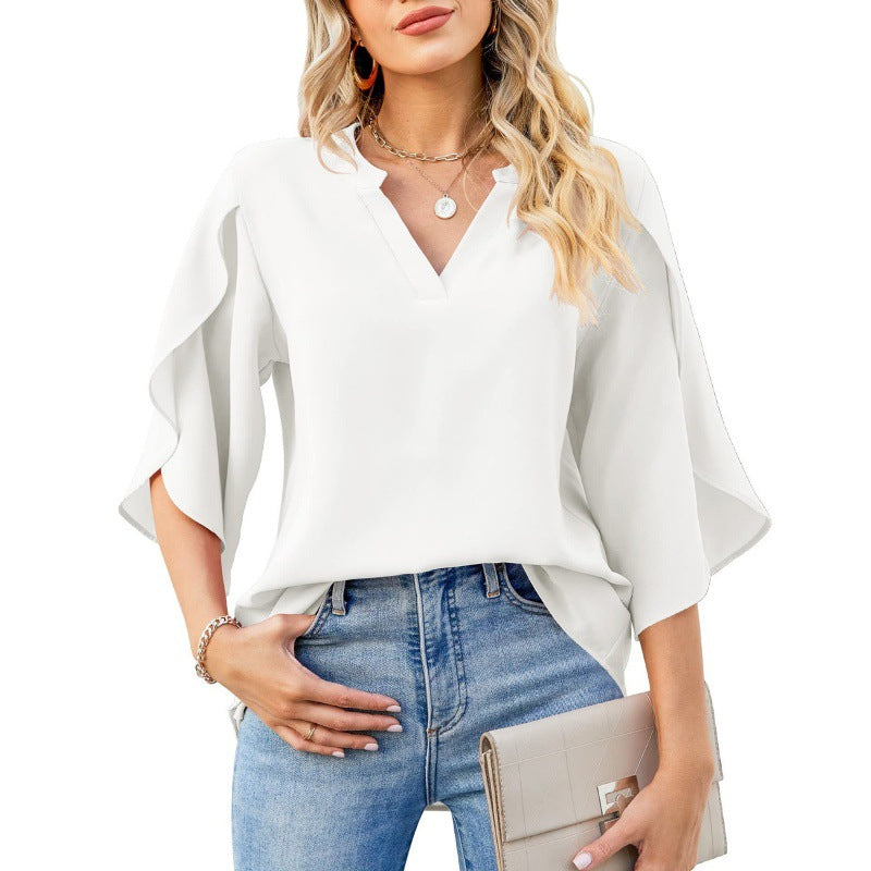 Women's airy blouse with V-neck and wide-cut sleeves Ivyshape