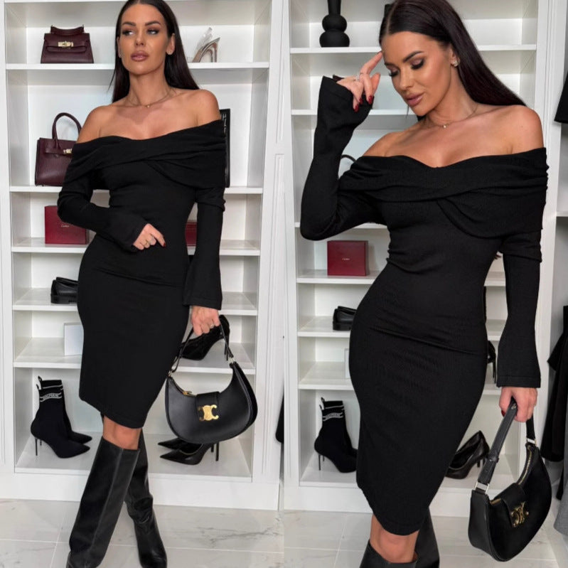Women Off-Shoulder Knit Midi Dress Ivyshape