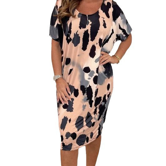 Women's midi dress with modern animal print and soft stretch material Ivyshape