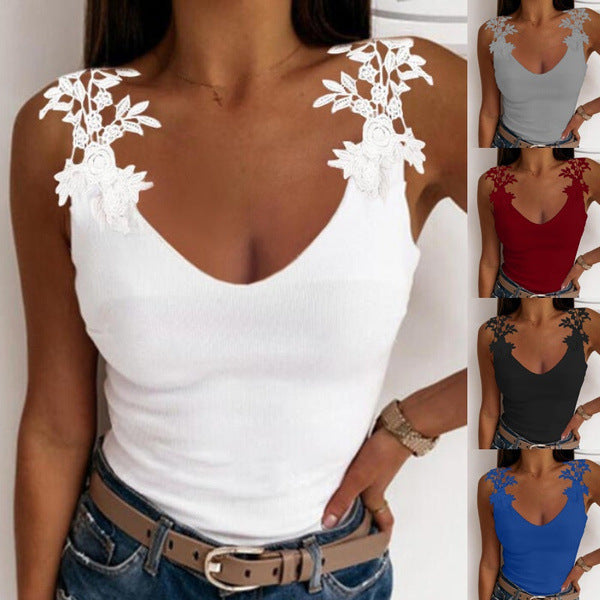 Women's Lace Detail V-Neck Tank Top Ivyshape
