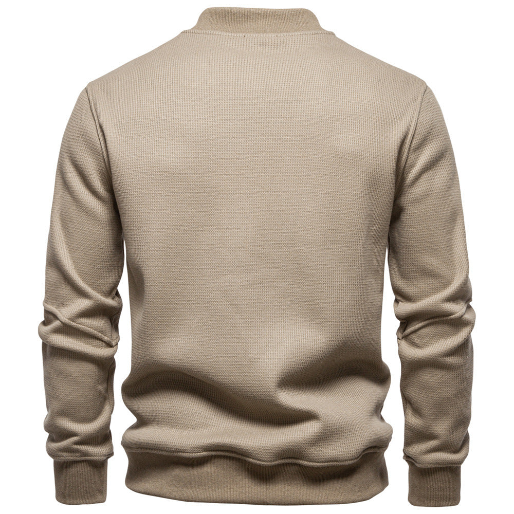 Men's long-sleeve pullover with button placket and textured fabric Ivyshape