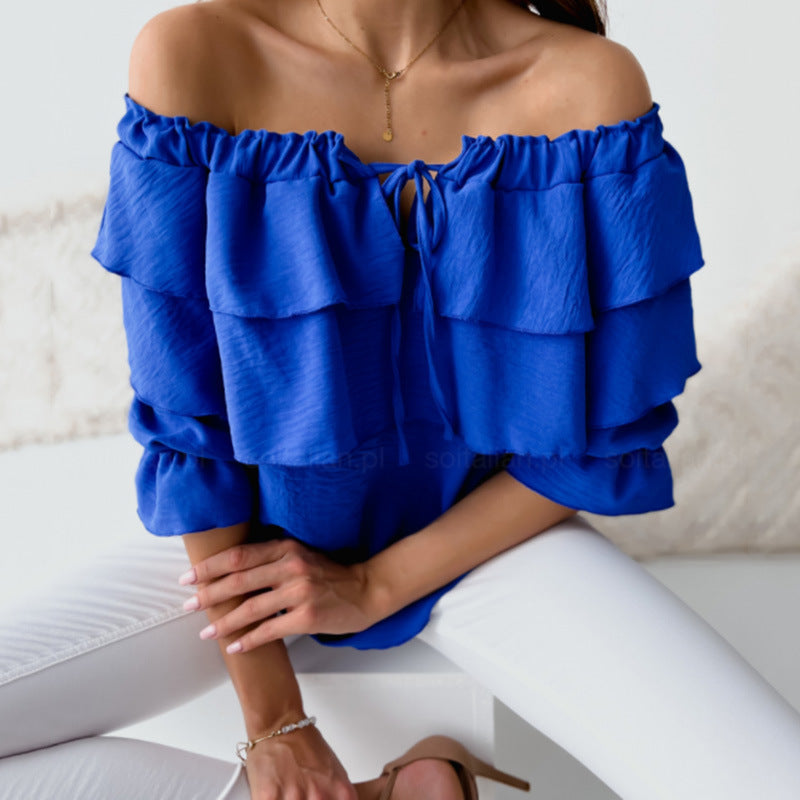 IvyShape | Casual Loose Ruffled Short Sleeve Top