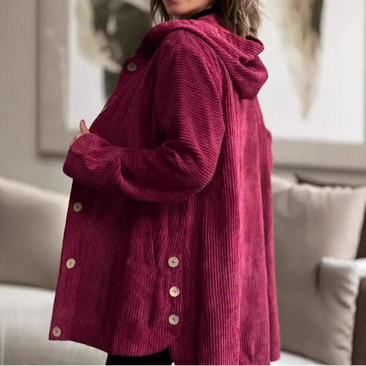 Ladies casual and cozy cord jacket with hood Ivyshape