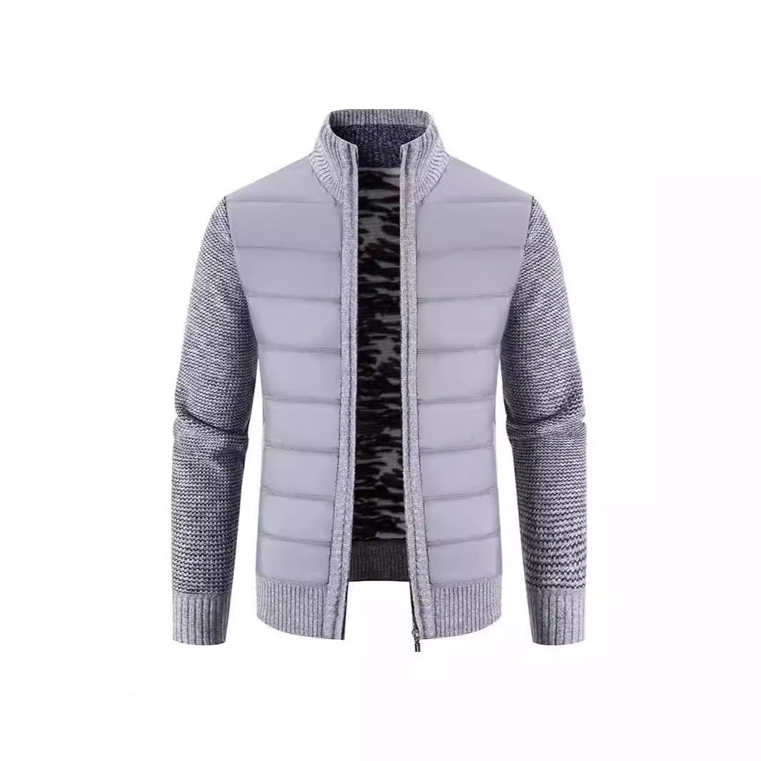 Men's hybrid jacket with high collar and fashionable knit details Ivyshape