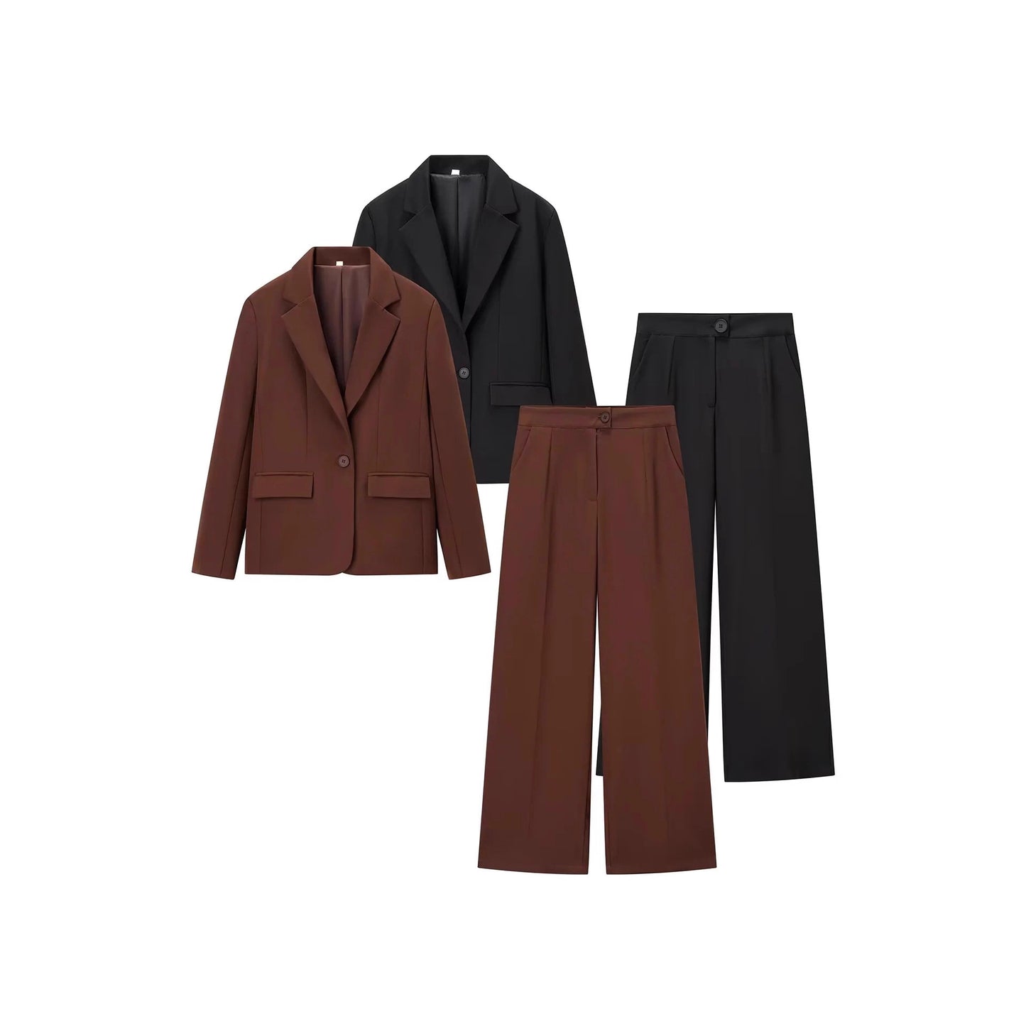 Women elegant suit set with fitted blazer and wide-cut trousers Ivyshape