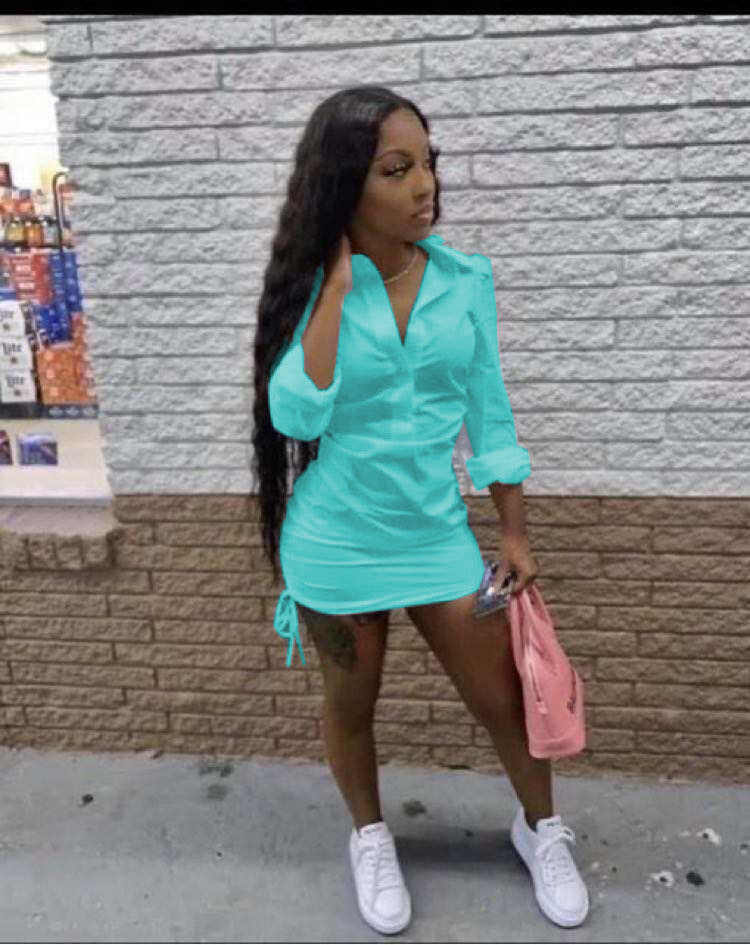 Ladies short shirt dress with drawstring and fashionable cut Ivyshape