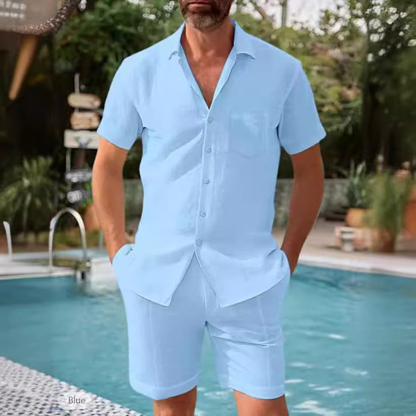 Men's Airy Short Sleeve Shirt and Shorts Set Ivyshape
