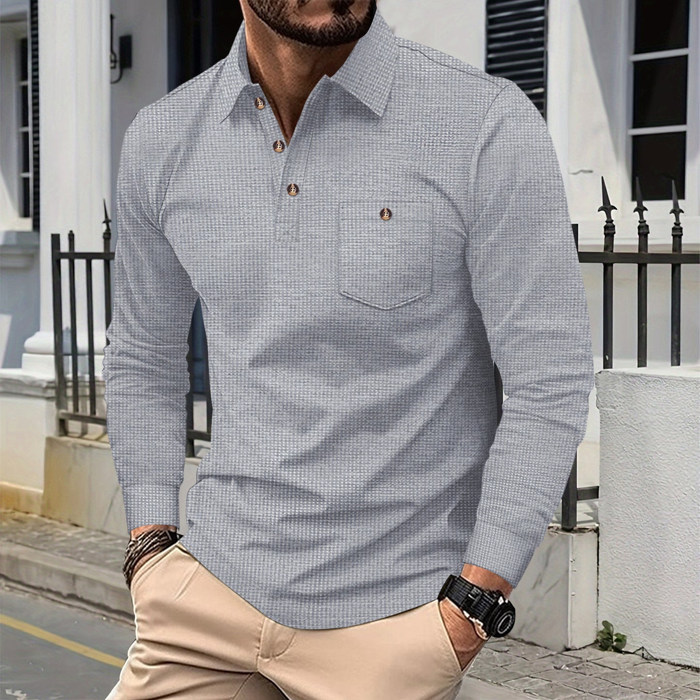 Men's long-sleeve shirt with trendy design and practical chest pocket Ivyshape