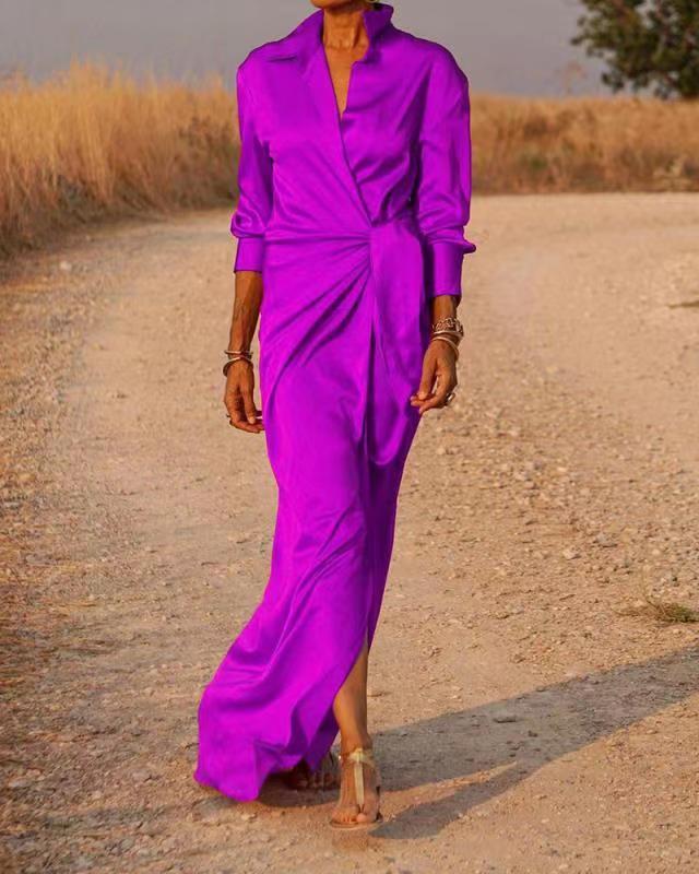 Ladies Elegant Wrap Maxi Dress with Feminine Cut and Side Slit Ivyshape