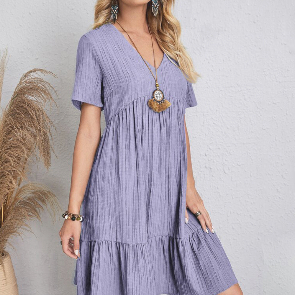 IvyShape | Flowing Waist-Tied Casual Short Dress