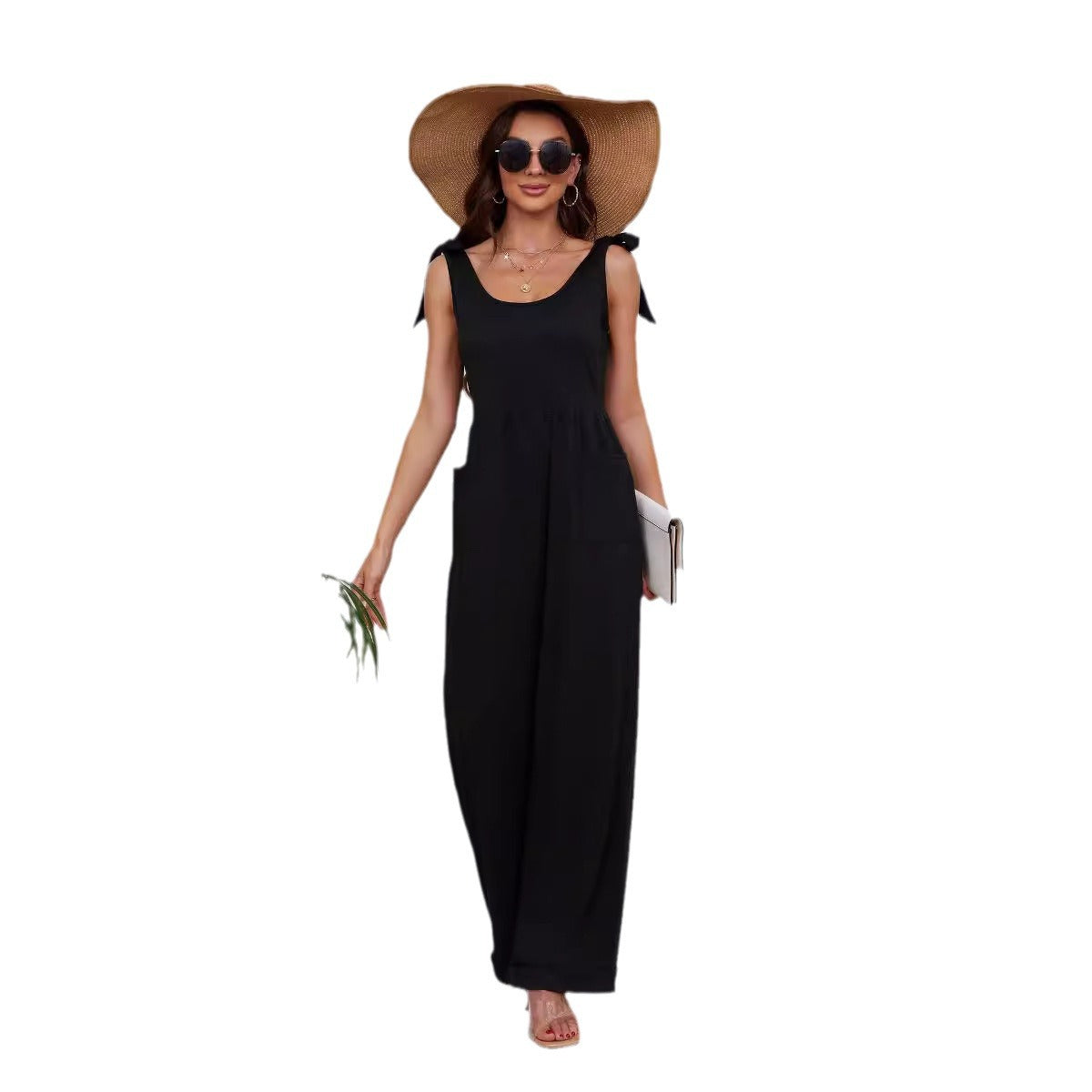 Ladies Elegant Jumpsuit with Adjustable Straps and Wide Leg Ivyshape