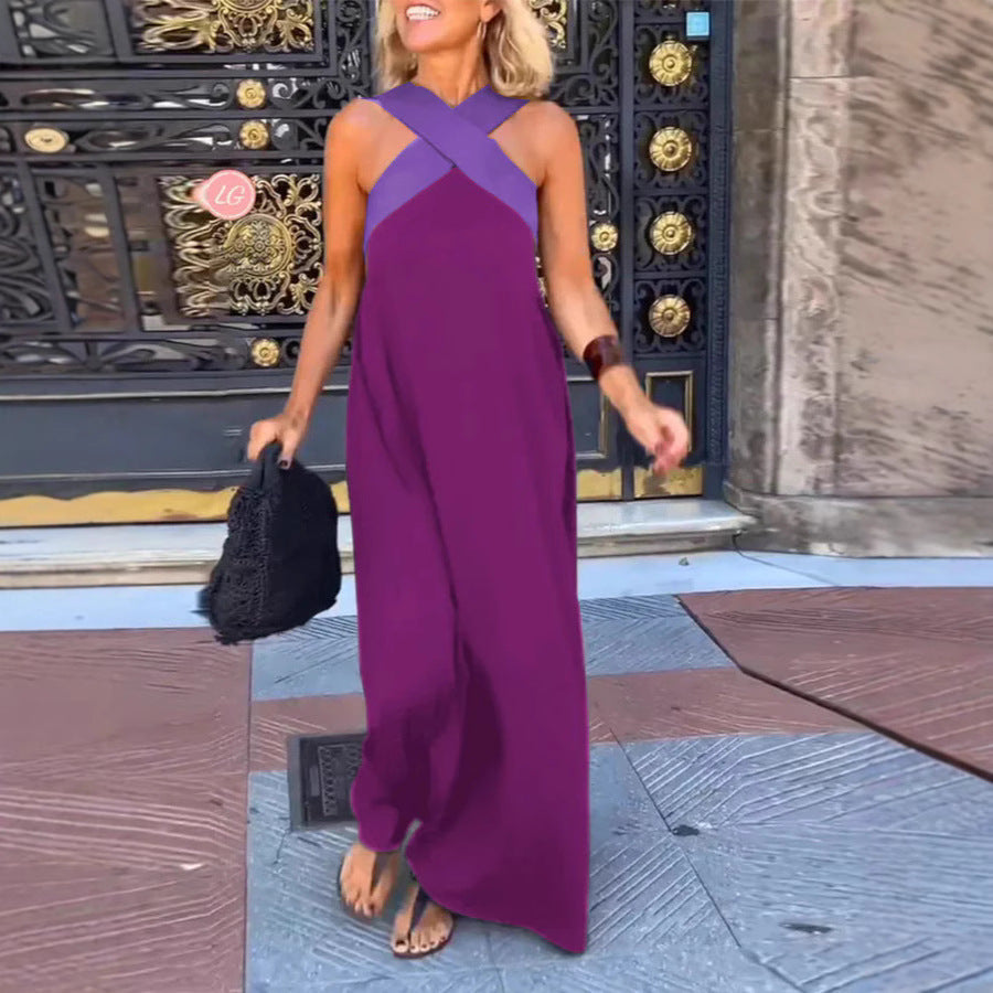 Women's Long Maxi Dress with Cross-Over Straps and Elegant Cut Ivyshape